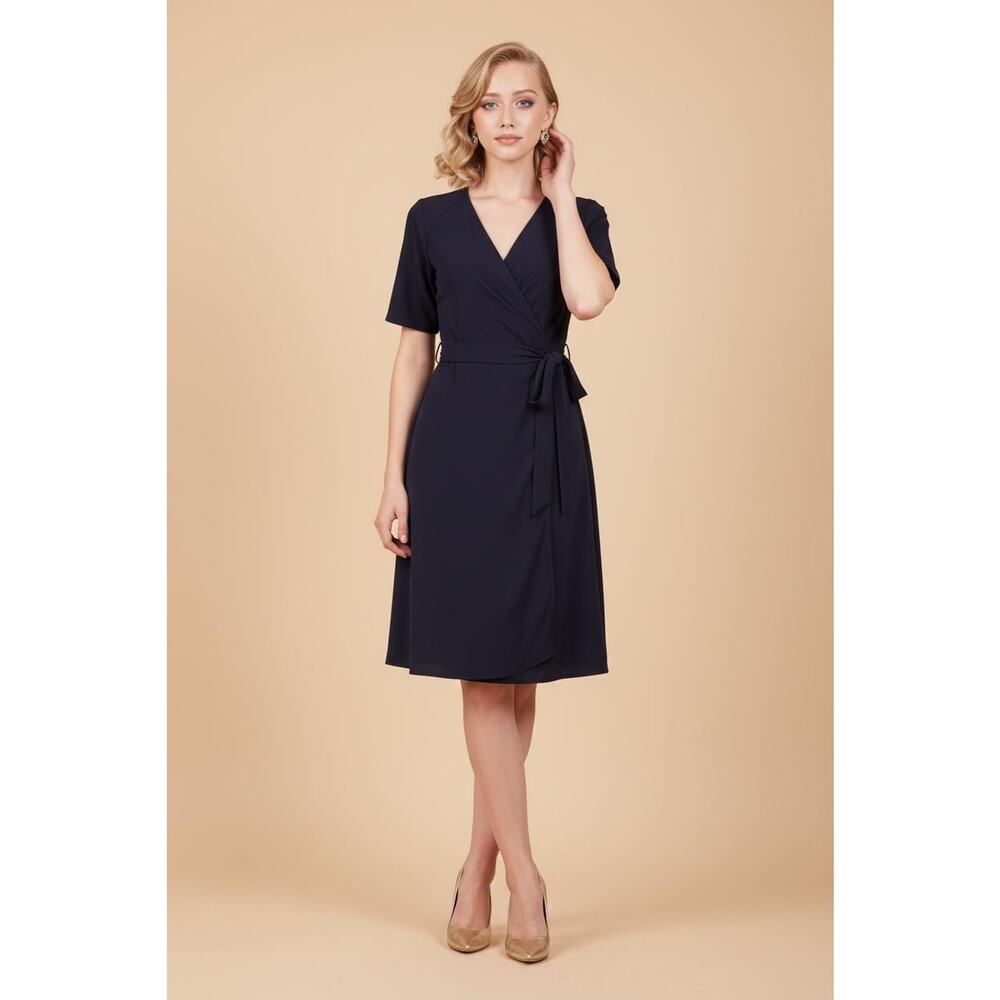 Tahari Plus Size Side-Tie Front -Belted Navy Blue Classy Sexy Dress 16W, - Picture 7 of 16